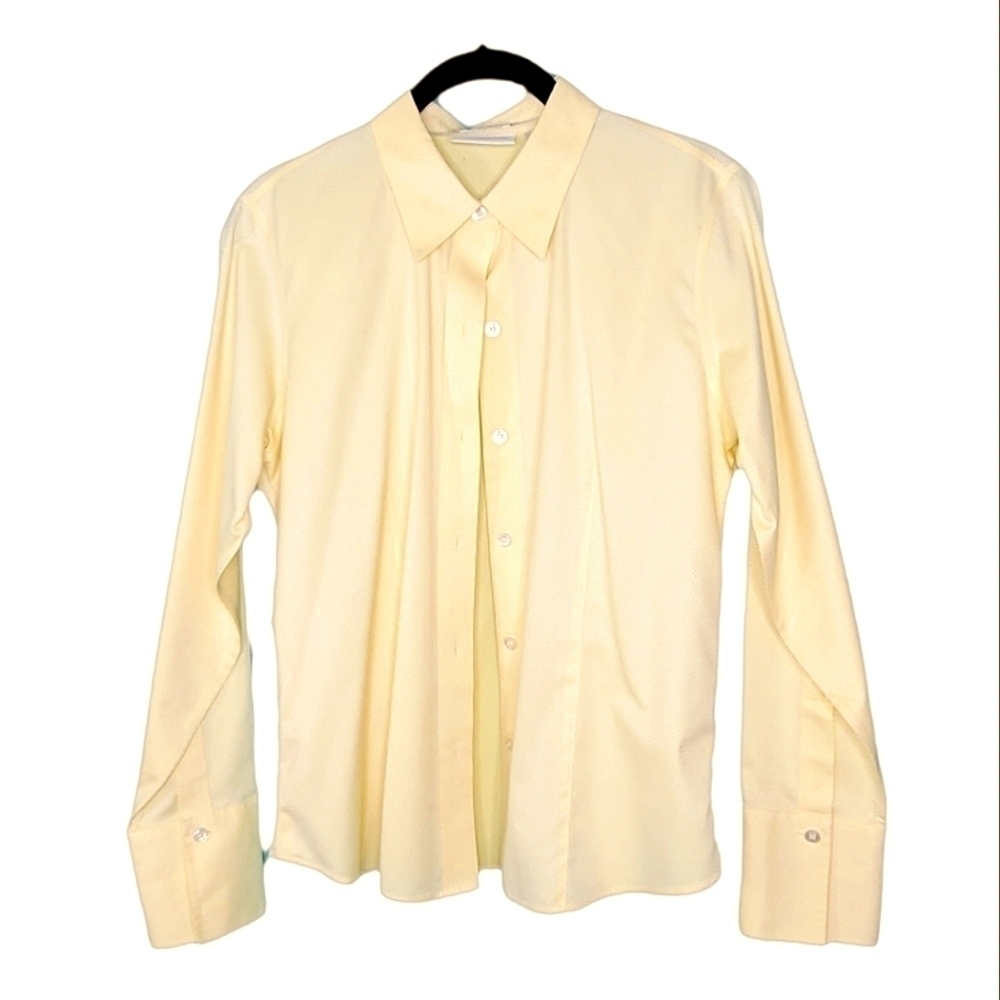 Liz Claiborne Petite Non-Iron Yellow Button Down LS Shirt Womens Size 10